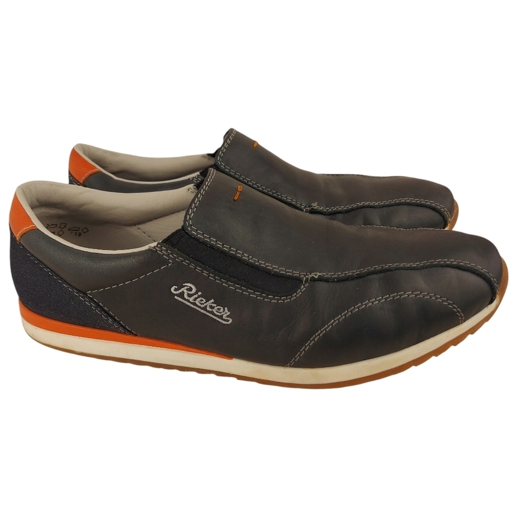 RIEKER men's slip on leather sneakers walking loafers Navy shoes Size 41